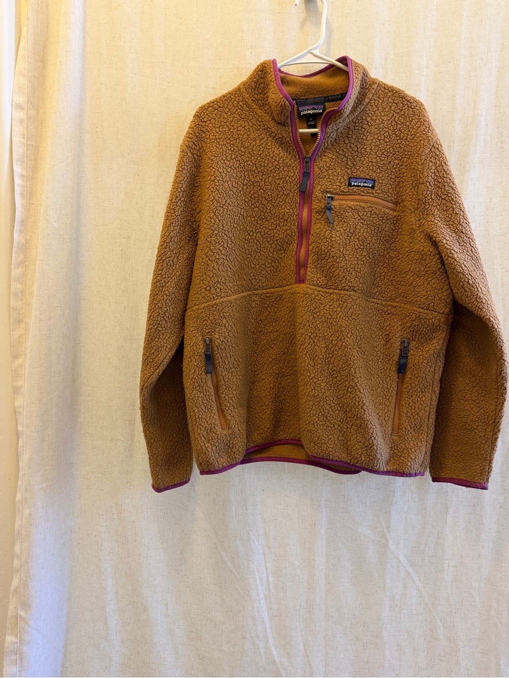 Patagonia Brown Fuzzy Puffer-Style Fleece with Pink Trim